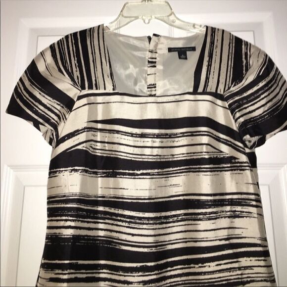 BANANA REPUBLIC Black & Cream Striped Silk Short-Sleeve Dress Size 6 - Picture 2 of 4
